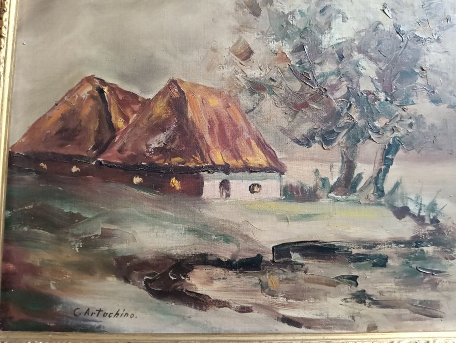 Tablou vechi-peisaj de tara- C. Artachino