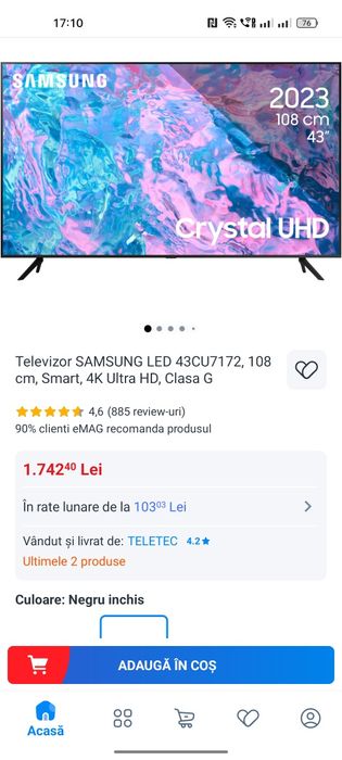 Televizor SAMSUNG 43CU7172, 108 cm, Smart, UHD 4K