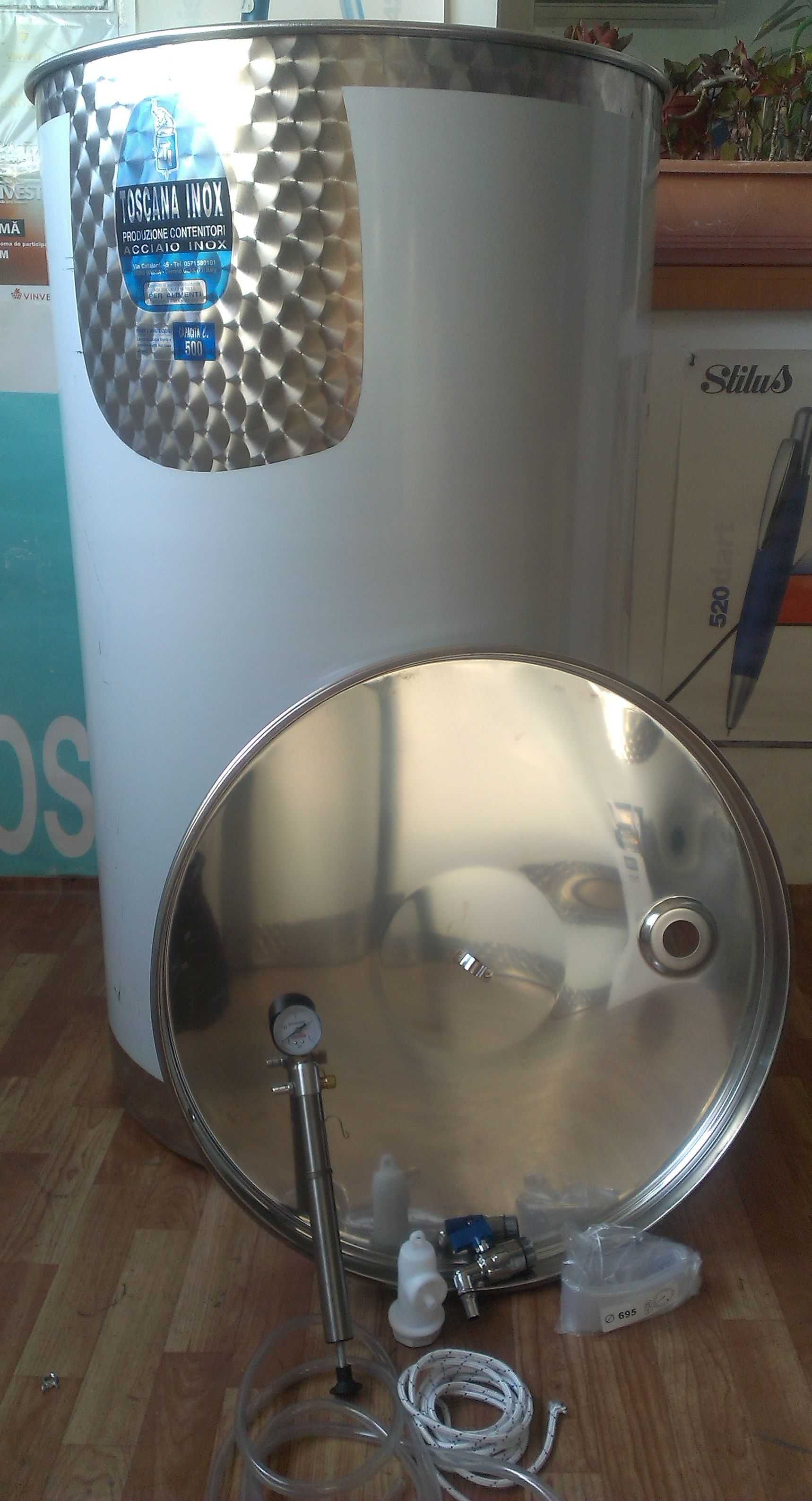 Recipiente-butoaie inox alimentar cu capac flotant pt vin/alte bauturi