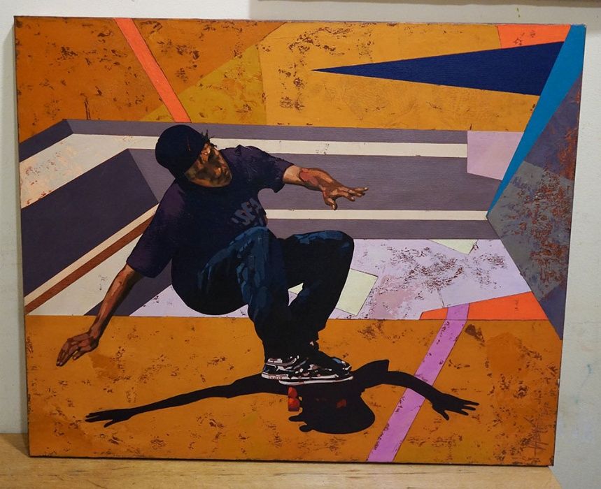 Авторска картина маслени бои платно рамка скейтбордист