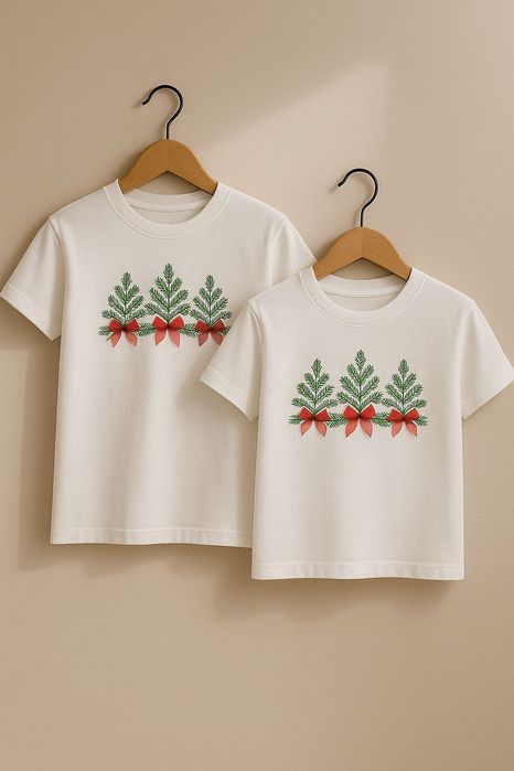 Коледни тениски с елхички и 3D панделки