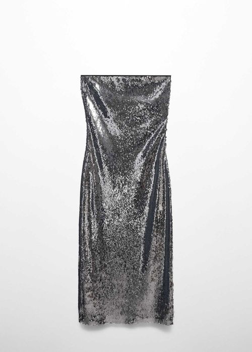 Mango Sequin Silver long dress, size L, New!