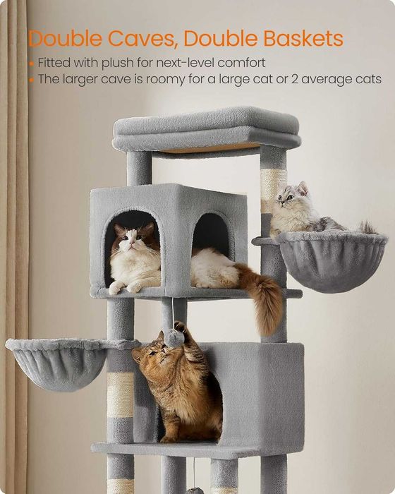 Ansamblu de joaca pentru pisici 175 cm, Feandrea, gri