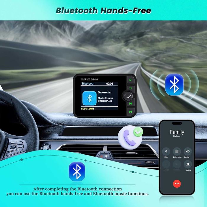 Hikity преносим DAB адаптер за кола с Bluetooth и LCD дисплей