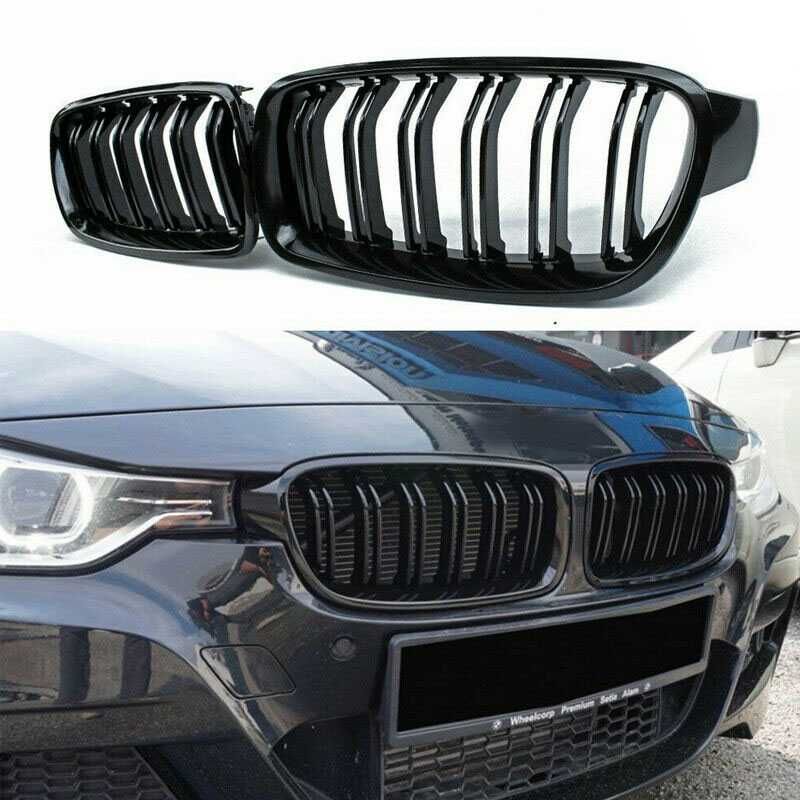 Решетки Бъбреци за БМВ BMW 3 серия F30 F31 2012+ Черен Гланц Двойни