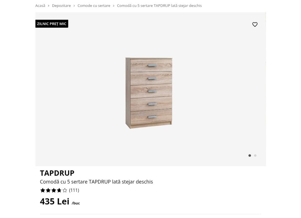 Comodă cu 5 sertare TAPDRUP lată stejar deschis,noua