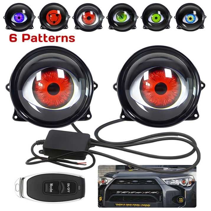 Комплект 3D LED халогени дяволски очи Devil Eyes с лупи 3" 8см 12V