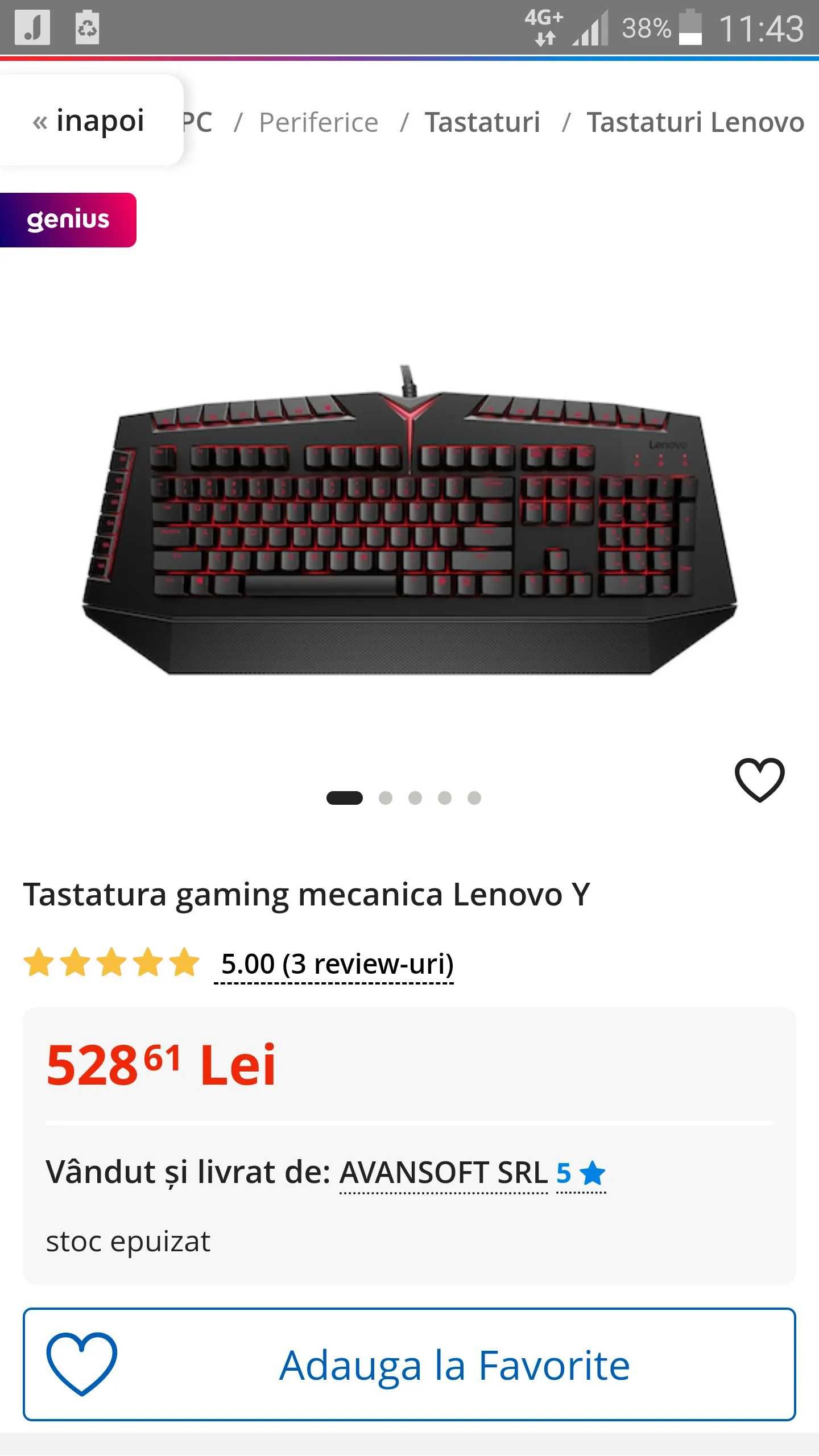 Tastatura Lenovo Y Gaming Mechanical Switch Keyboard in perfecta stare