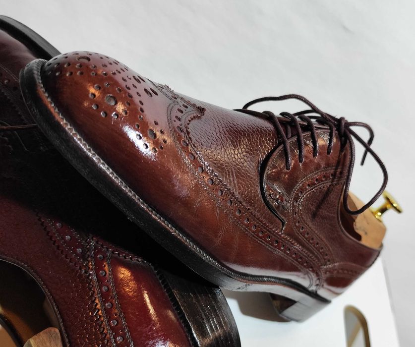 Pantofi wingtip derby 41 41.5 de lux Moreschi lucrati manual piele nat