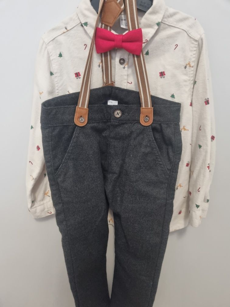 Set cămașă cu papion și pantaloni cu bretele