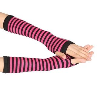 Эмо Митенки, перчатки без пальцев розовые в полоску