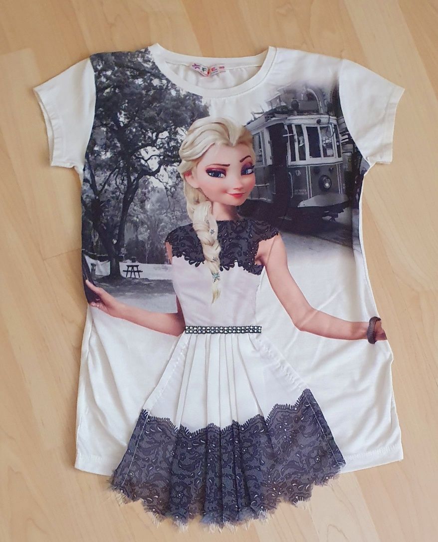 Elsa Frozen,  rochie/ tricou /salopetă vară/ plajă 5-10 ani