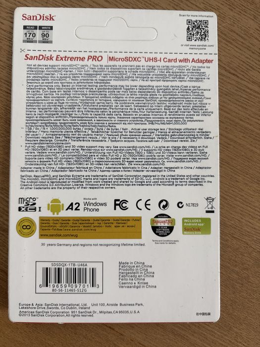 Card de memorie Micro SD SanDisk Extreme Pro, 1TB, 170MB/s