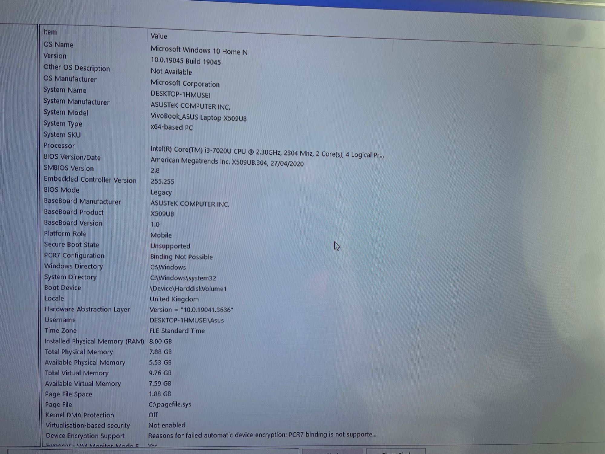 Asus X509 i3-7030