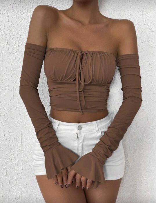 Дамска блуза с дълъг ръкав в кафяв цвят