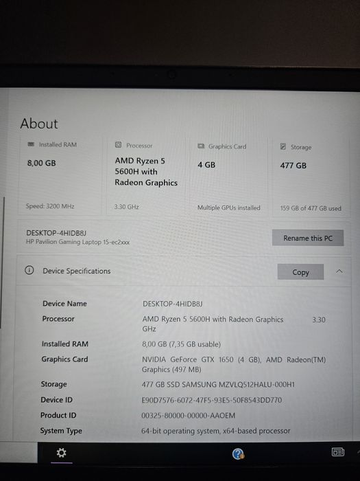 Геймърски лаптоп HP pavillion 144hz B&O озвучение