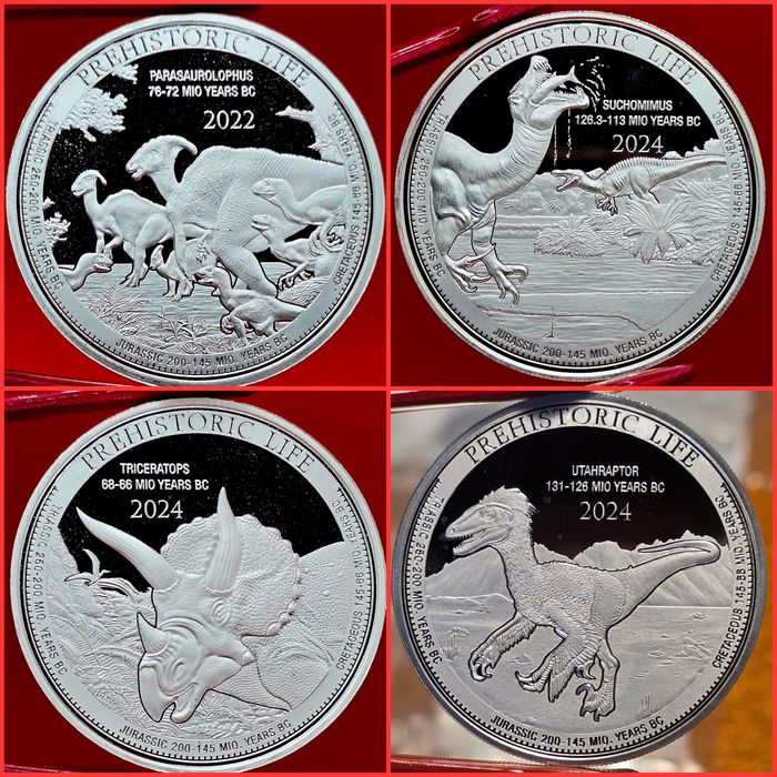 Congo Prehistoric Life Wildlife monede lingou argint 999