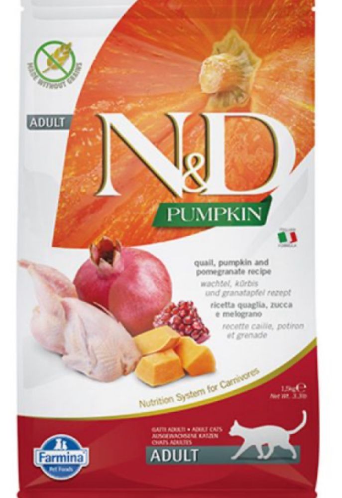 N&D cat pumpkin QUAIL&POMEGRANATE ADULT пъдпъдък, тиква и нар 5кг