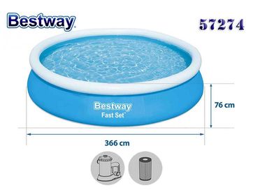 Басейн надуваем ринг, 366x76см, Bestway 57274 Fast Set, филтърна помпа