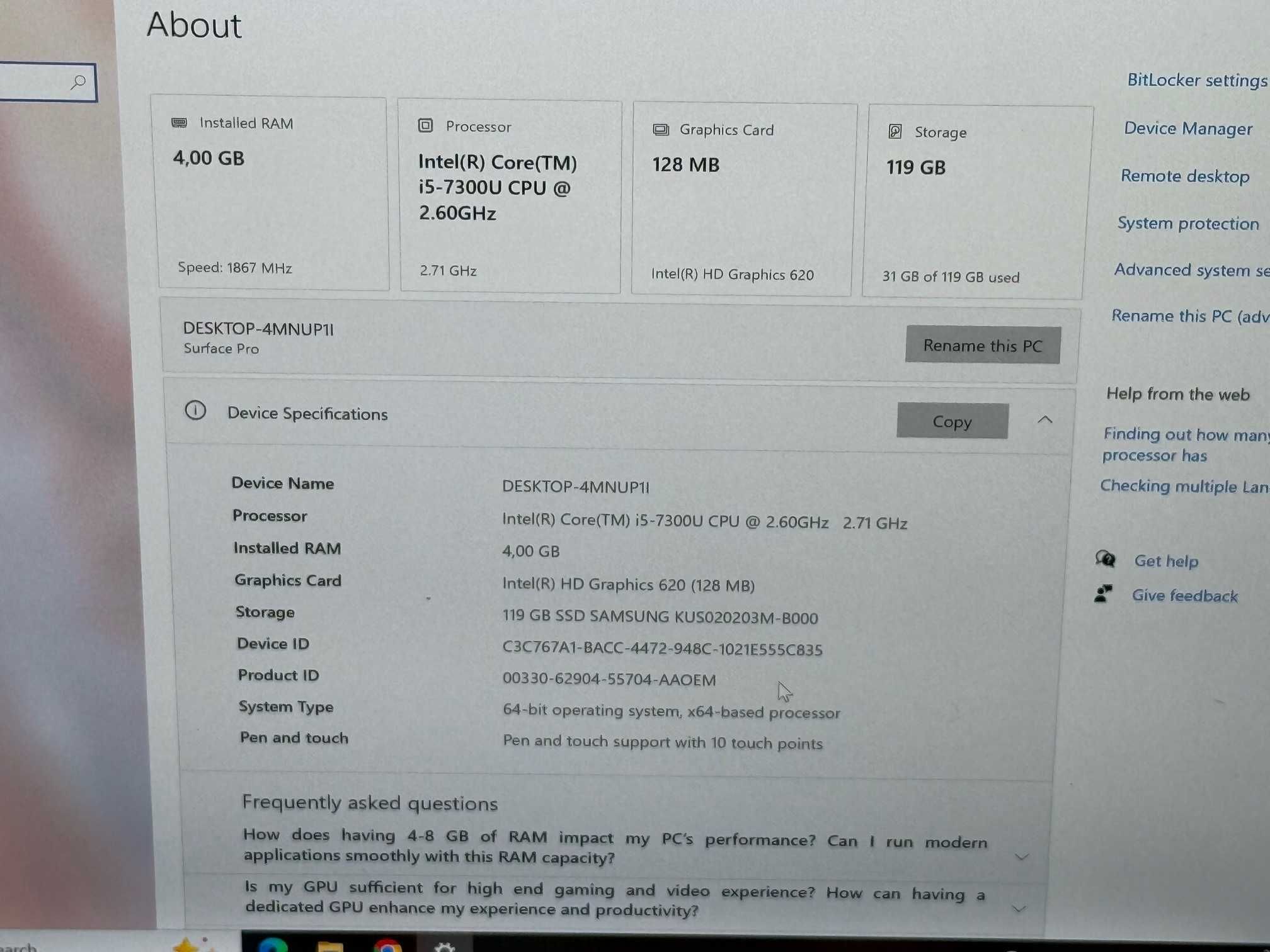 Microsoft Surface Pro 5 i5 7th/4RAM/128SSD