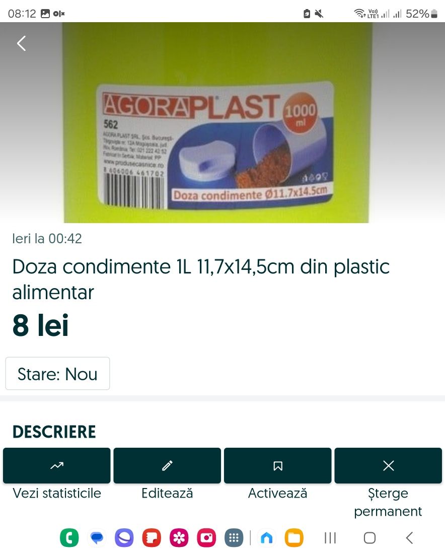 Doza condimente 1L , 11,7x14,5 cm, din plastic alimentar