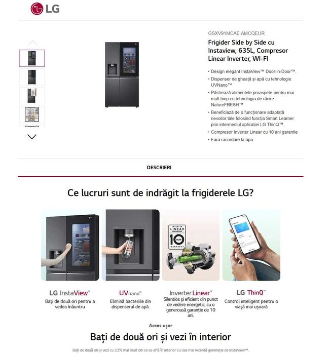 Firigider si congelator LG GSXV91MCAE, No Frost 635 l nou desigilat