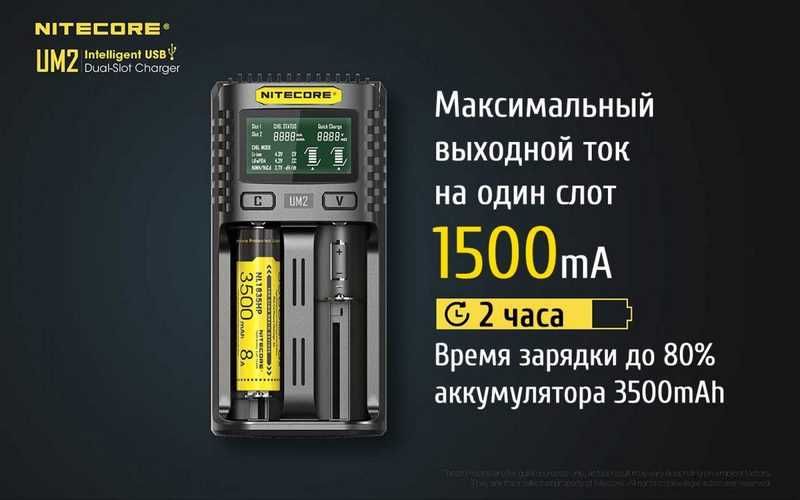 Nitecore UM2 зарядное для 18650 и др. аккумуляторов