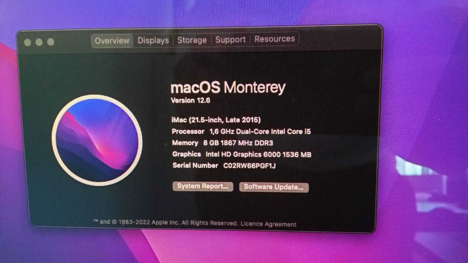 Apple PC iMac 21.5 late 2015, i5 8Gb