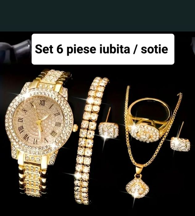 Set iubita sotie 6 piese Ceas Dama , Brățară x2, cercei ,inel,colier
