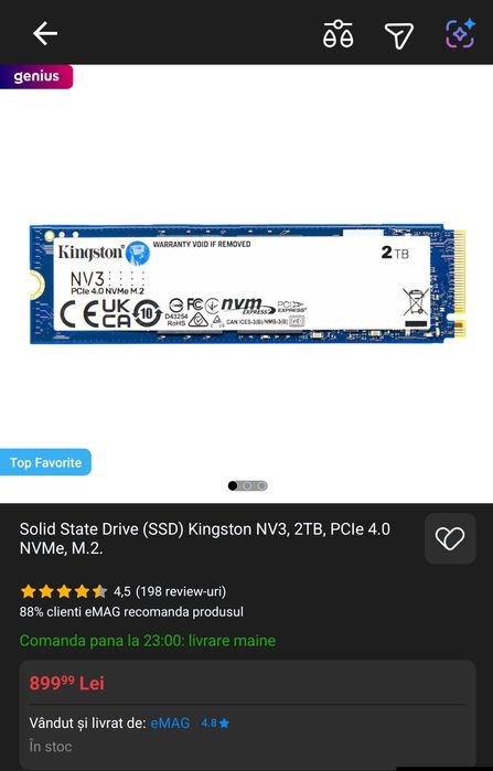 Solid State Drive (SSD) Kingston NV3, 2TB, PCIe 4.0 NVMe, M.2.