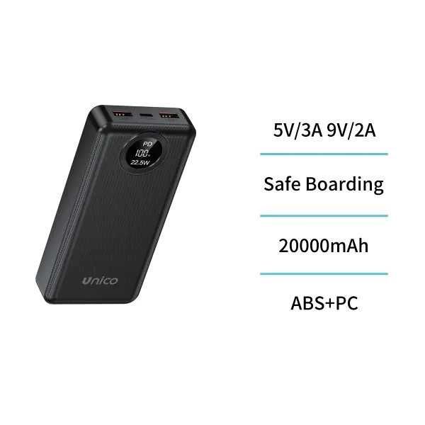 Baterie externă Unico PB3007 20000mAh,Fast Charging 22.5W,2xUSB+Type-C