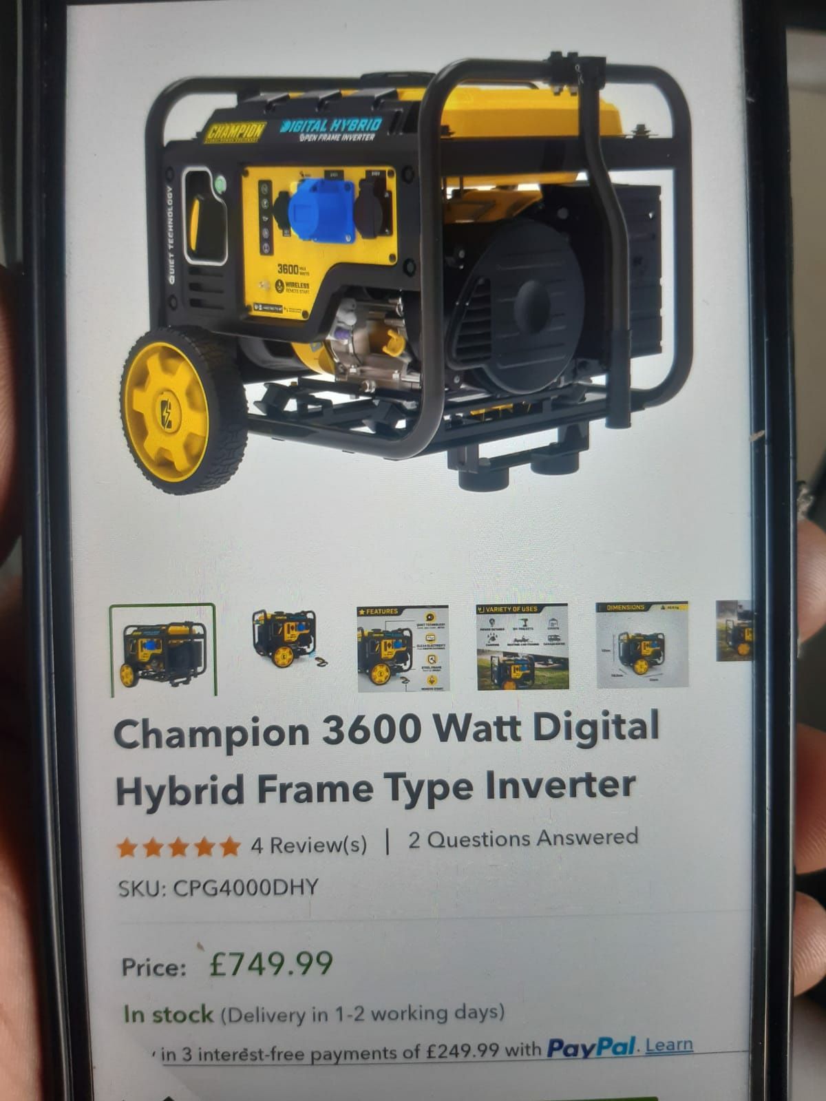 Generator inverter hibrid pe GPL SI BENZINĂ ,,Champion "
