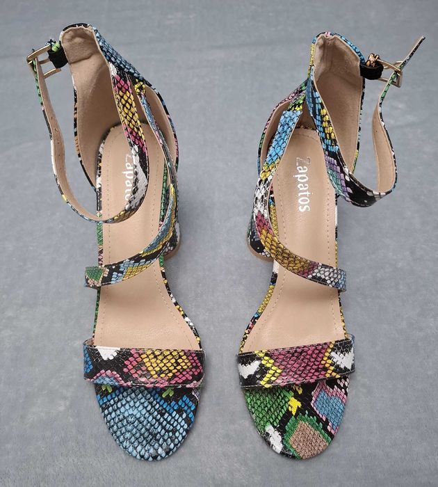 Sandale deosebite, multicolore, cu toc inalt gros, Zapatos, 40-41