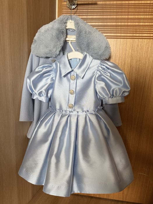 Елегантно детско палто Petit Fleur син цвят