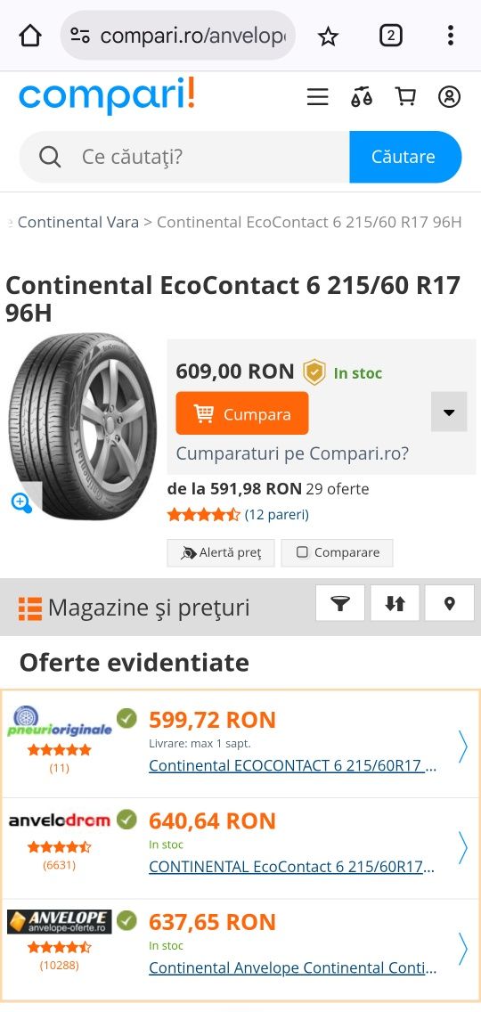 Anvelope Continental de vara 215 /60/17