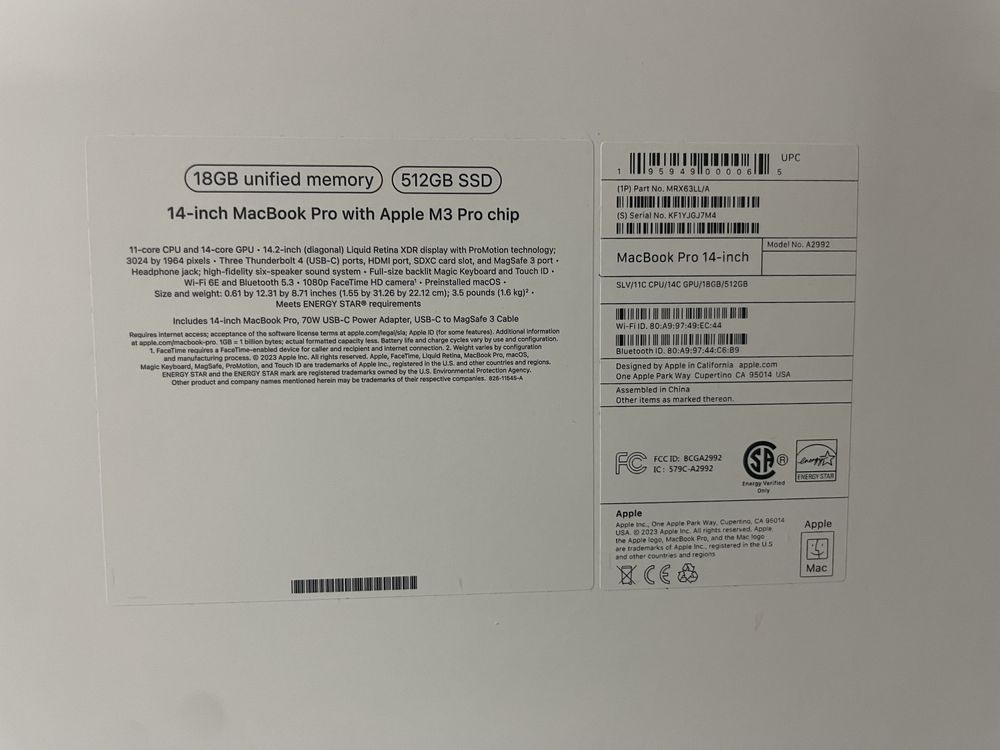 Apple MacBook Pro 14.2”, M3 pro, memorie 18GB, SSD 512, NOU, sigilat