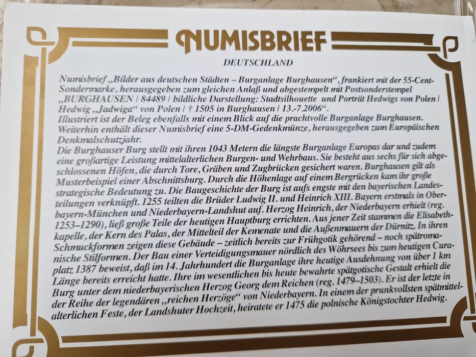 Сребърна монета 5 марки от 1975г със пощенски плик