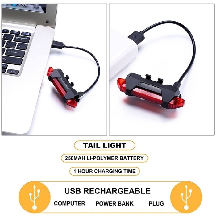 Stop / far 5 led bicicleta incarcare usb, cursiera foarte puternic