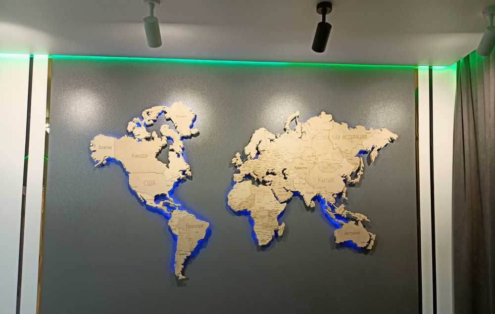 Хит! Карта мира из дерева. Интерьер для дома, ресторана, офиса и кафе.
