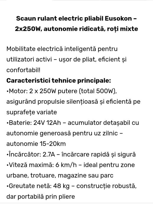 Vănd scaun pliabil electric