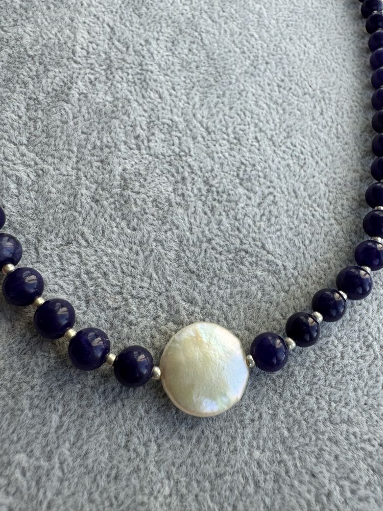 Colier din argint, lapis lazuli si perla