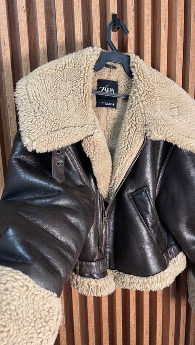 Palton din shearling scurtat Aviator Zara + geacă și cizme