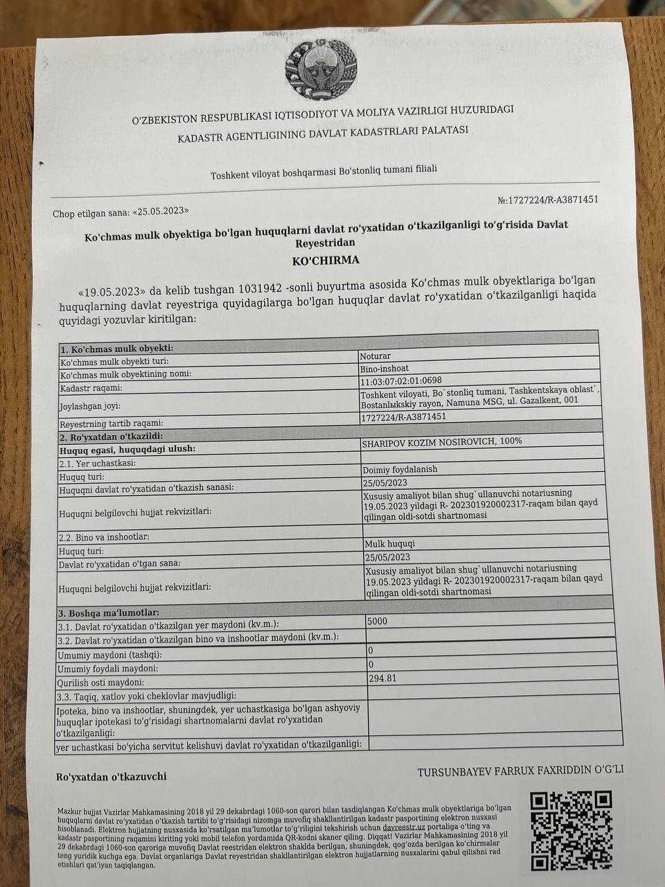 Bo'stonliqda yer uchastkasi sotiladi — G'azalkent!