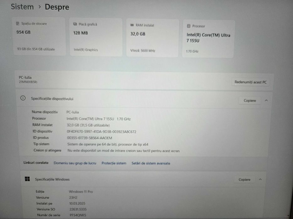 Laptop LENOVO ThinkPad T16 Gen 3 Intel Core 7 32GB  1TB Intel Graphics