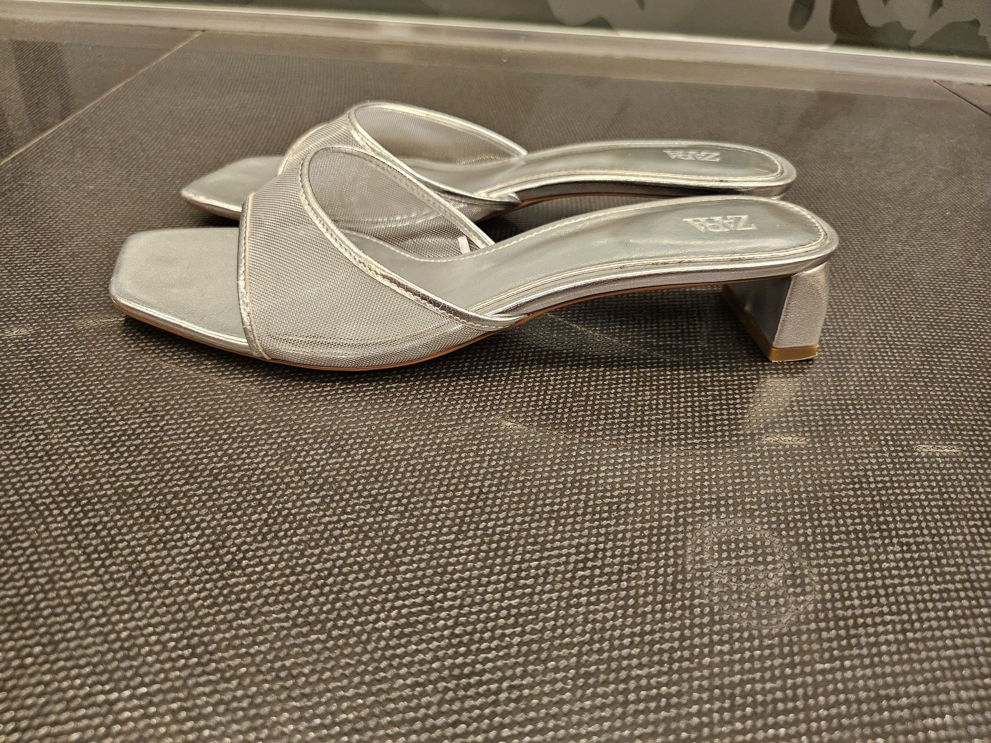 ZARA чехли сребро и тюл н.38