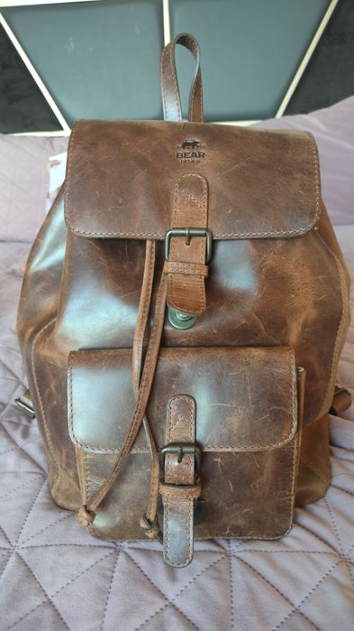 НОВА Bear Design, кожена раница унисекс, кафяво