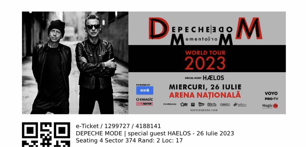 Билет за концерта на Depeche Mode в Букурещ