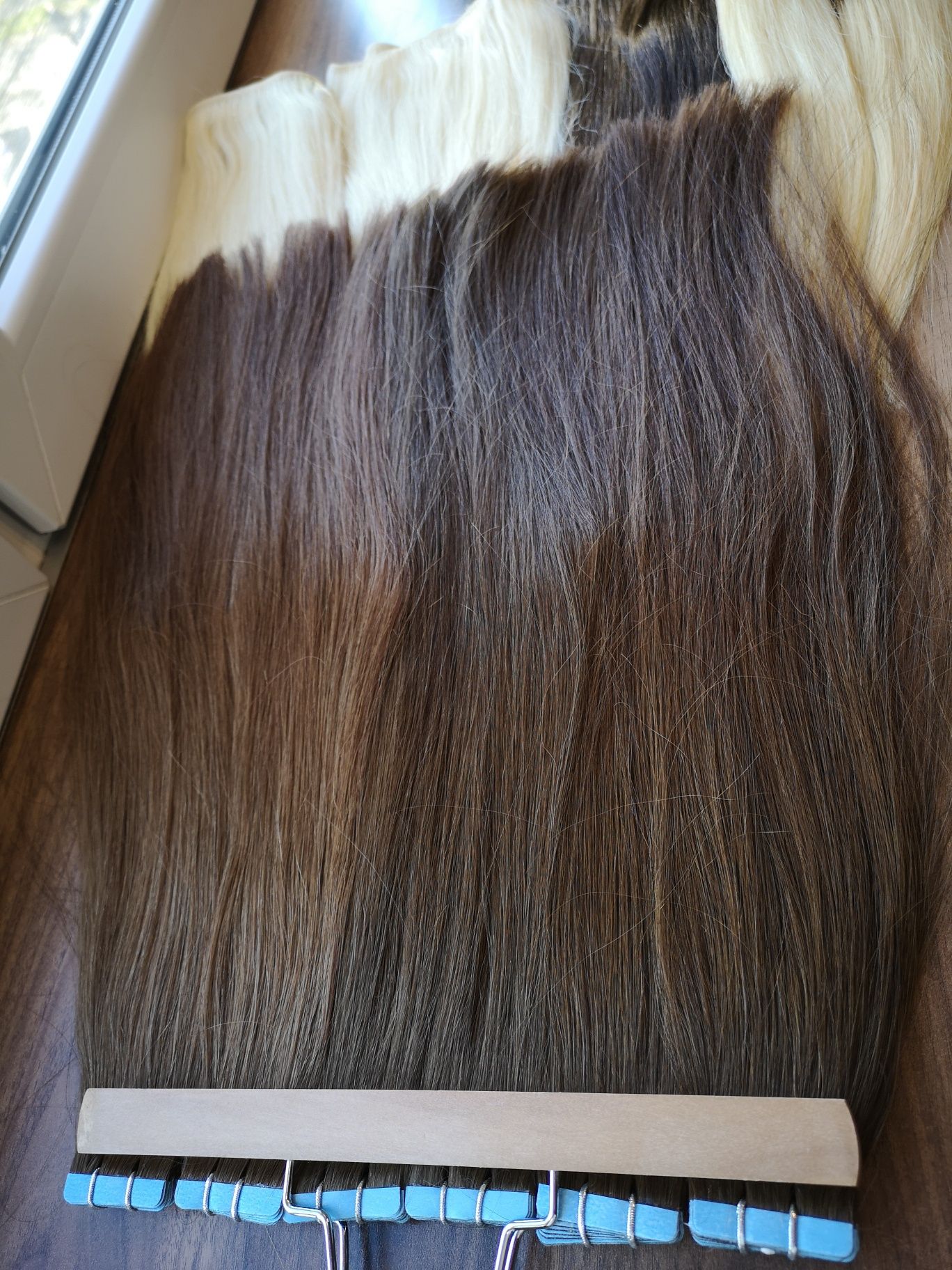 Естествена коса на стикери 50 см руса треса 40см