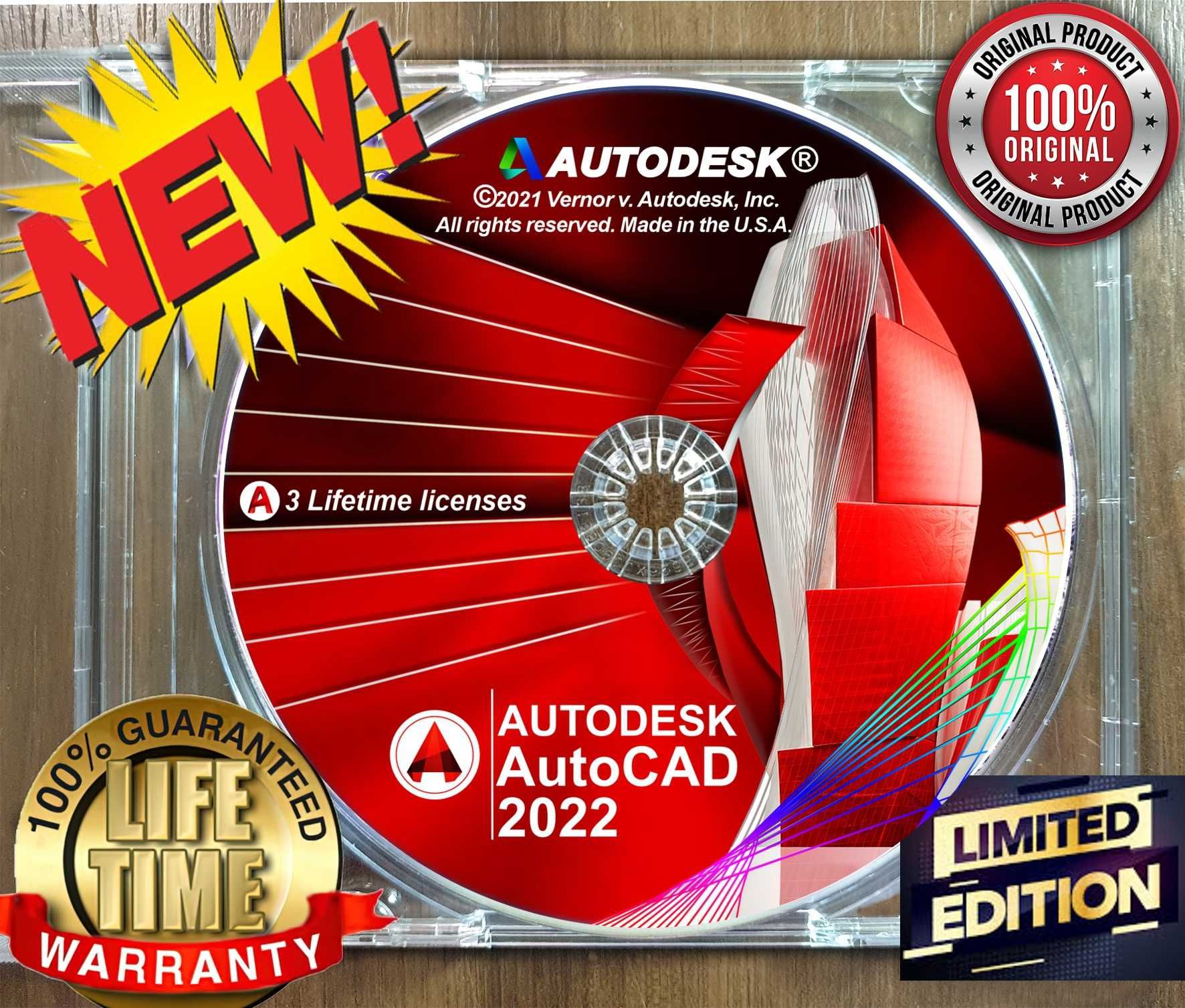 AutoCAD 2022 -3 Lifetime Lic. Permanenta-Acces Update DVD NOU Sigilat