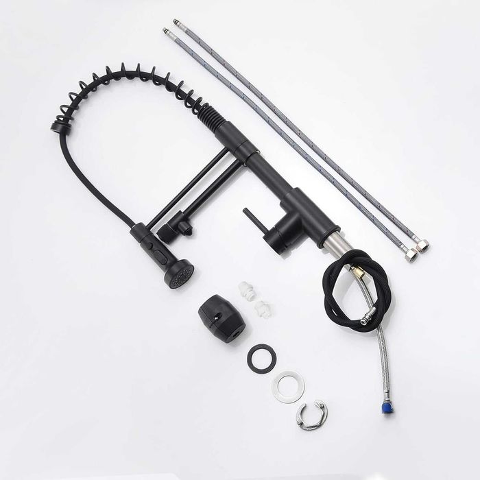 Baterie bucatarie cu dus si 3 Intrari Apa, Black, REDUS de la 650RON